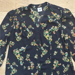 Black Floral Button Front Blouse Cabi Business Casual Floral Shirt